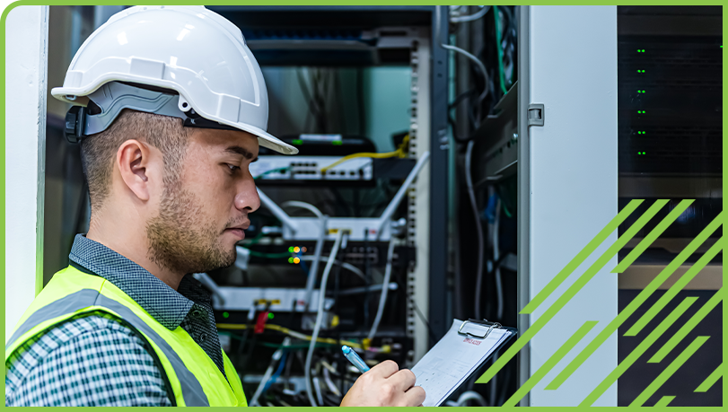 Network engineer setting up a network