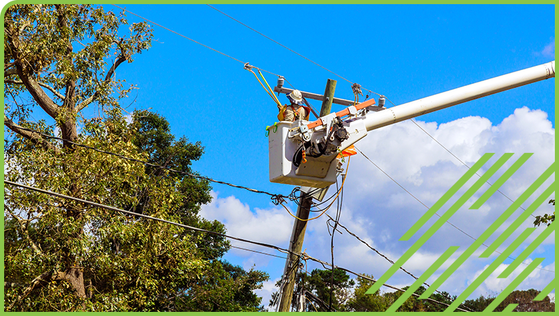 Workers restoring power on power lines